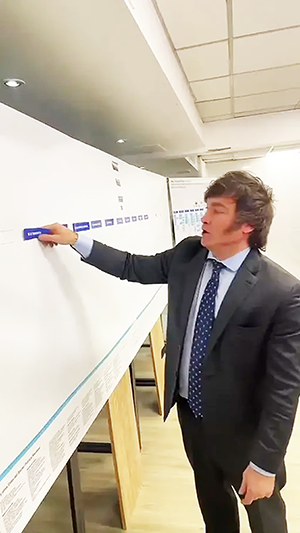 Javier Milei at the whiteboard